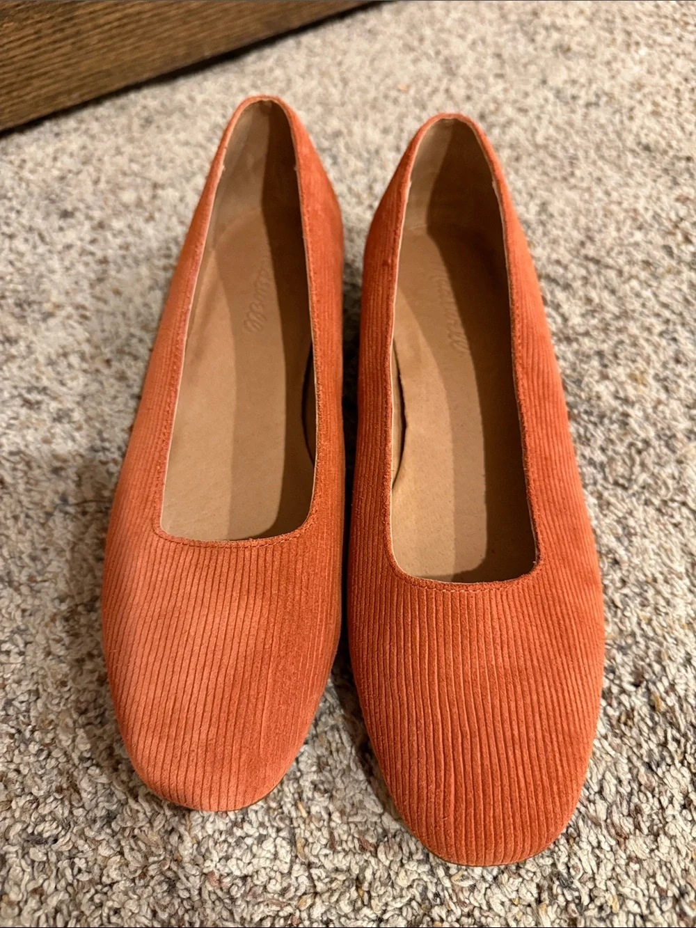 Madewell Orange leather Corduroy Low Block Heel Pumps Size 8